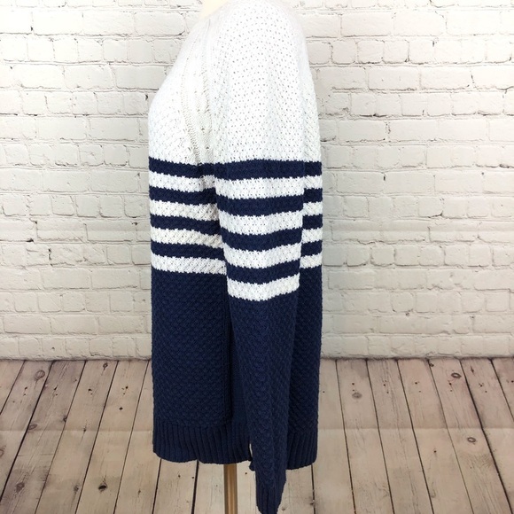 Madison Jules Crew Neck Long Slv Sweater Navy/Wht - Picture 3 of 6
